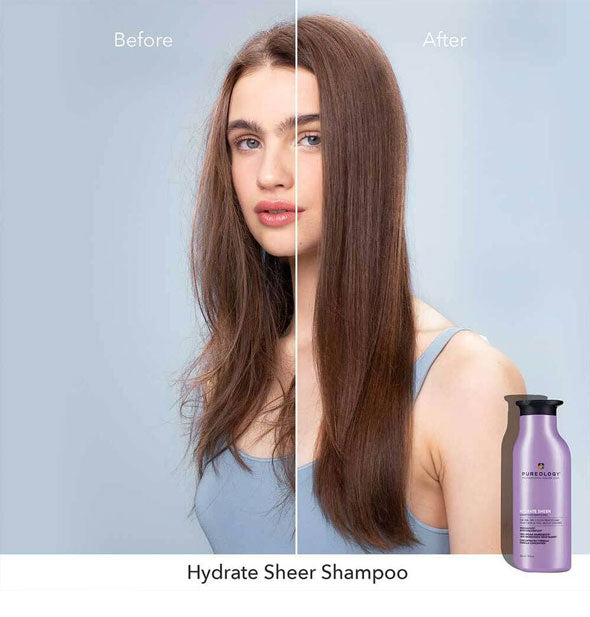 Before and after results of using Pureology Hydrate Sheer Shampoo