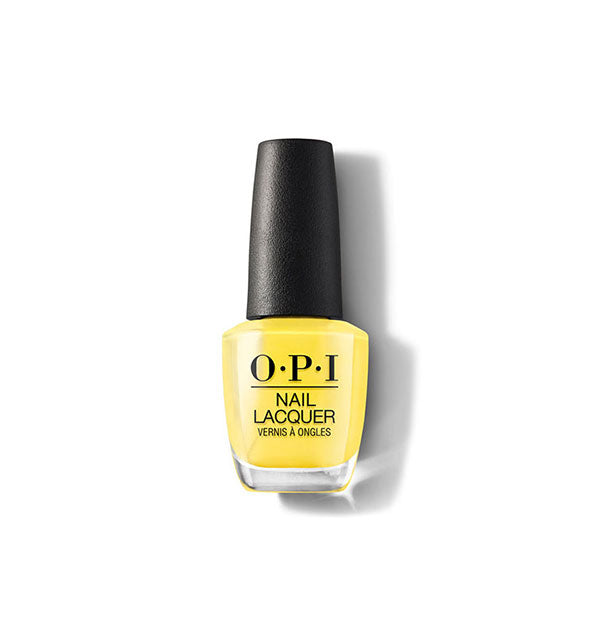 Bottle of OPI Nail Lacquer in a bright yellow shade