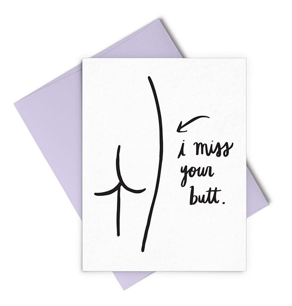 I Miss Your Butt greeting card with illustration and purple envelope