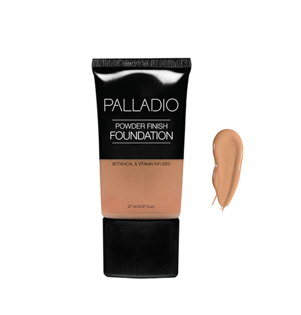 Tube of Palladio Powder Finish Foundation with sample to the right in the shade In the Buff