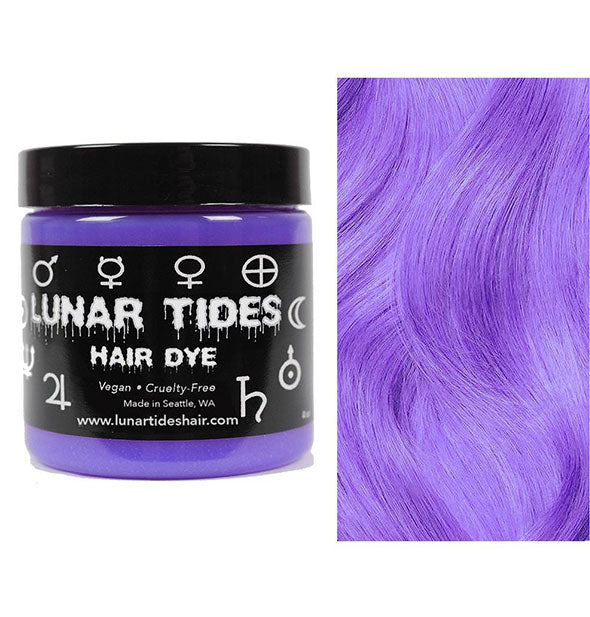 semi permanent hair dye in iris purpleLunar Tides Hair Dye pot shown in vibrant shade Iris Purple