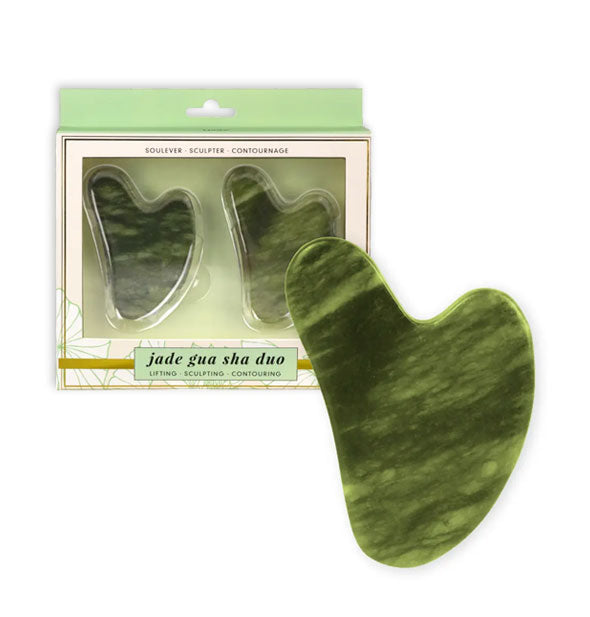 Jade Gua Sha massager with Duo packaging behind