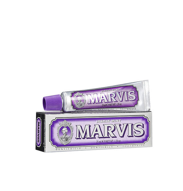 Mini tube of Marvis Jasmin toothpaste with box packaging