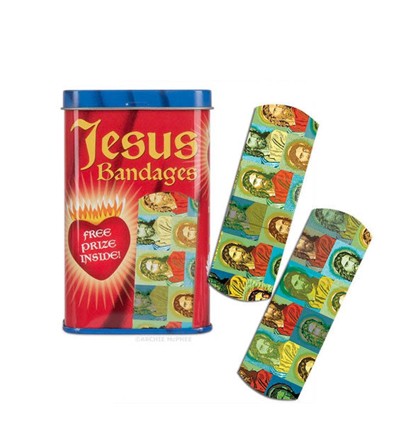 Two samples of Jesus Bandages with tin
