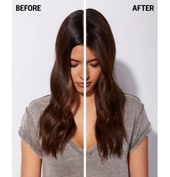 Before and after results of styling hair with IGK Jet Lag Invisible Dry Shampoo
