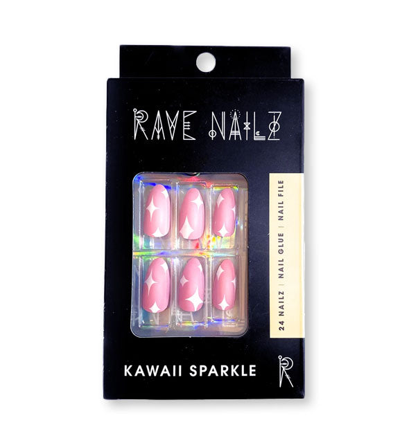 Pack of Rave Nailz in Kawaii Sparkle design: pink with white stars