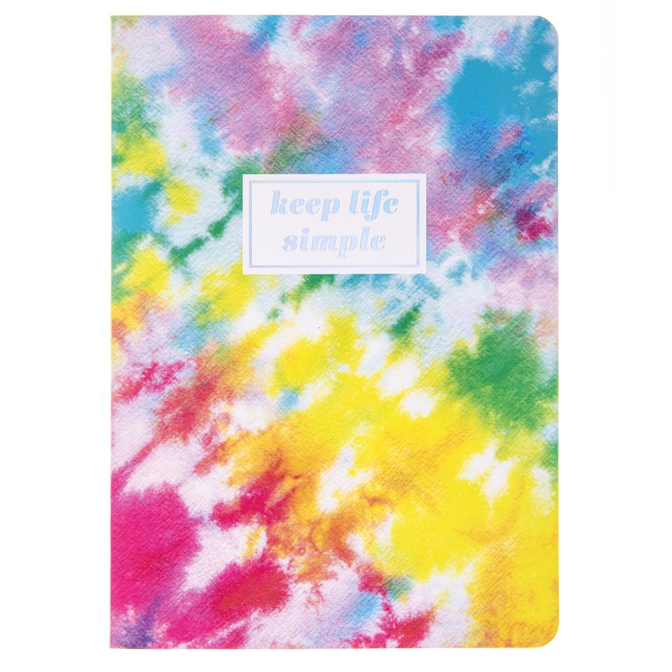Tie dye journal cover that says, "Keep Life Simple"