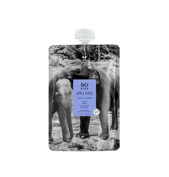8 ounce pack of R+Co Kids Gryph & IvyRose That's a Wrap Body Wash with screw-off cap