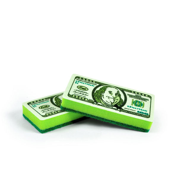 Two green hundred dollar bill dish sponges