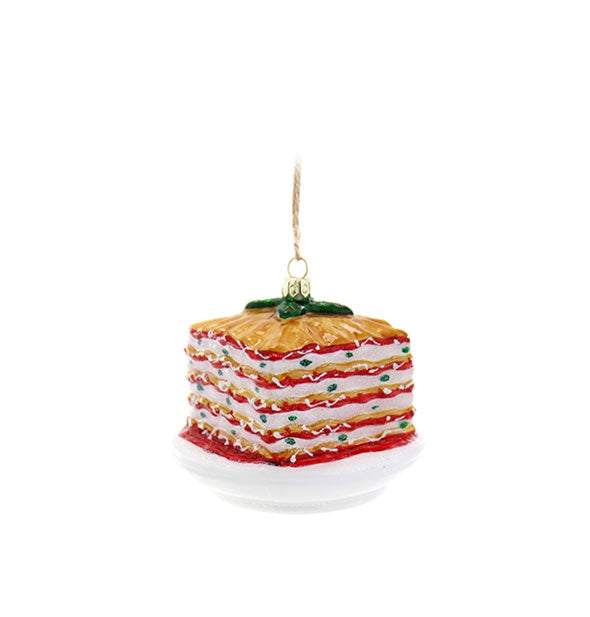 Painted glass lasagna ornament with string