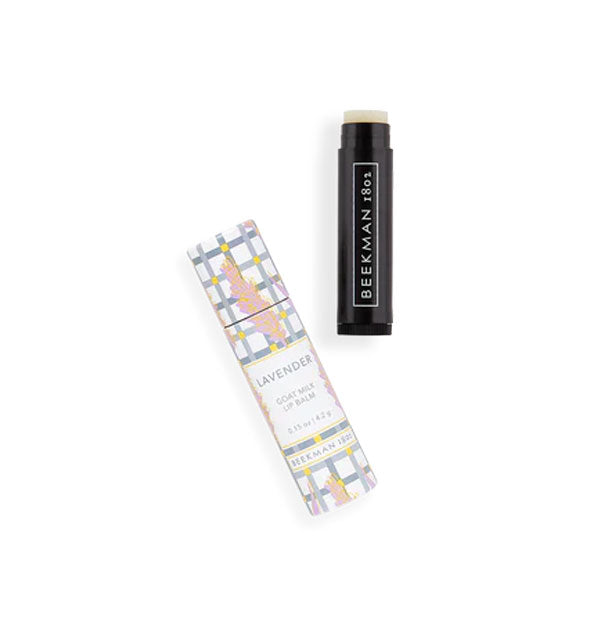 Tube of Beekman 1802 Lavender Goat Milk Lip Balm with packaging 