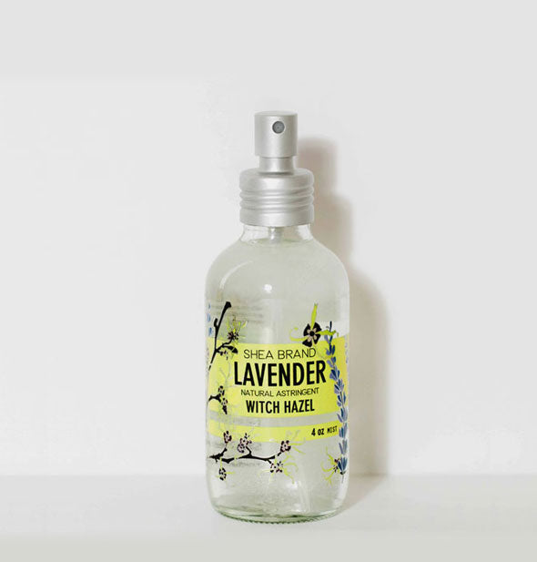 A bottle of Shea Brand Lavender Witch Hazel Natural Astringent for face, hair, and body.