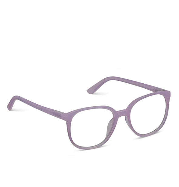 Slightly rounded glasses frames in a muted purple shade