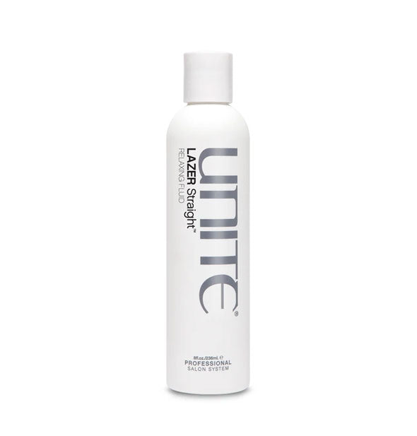 White 8 ounce bottle of Unite LAZER Straight Relaxing Fluid