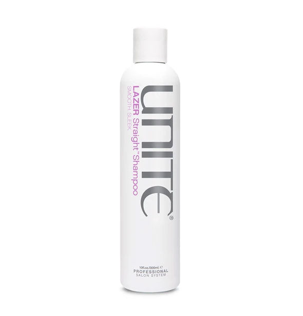 White 10 ounce bottle of Unite LAZER Straight Shampoo