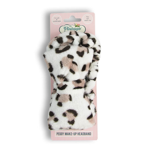 Leopard print Peggy Makeup Headband by The Vintage Cosmetic Company on pink blister card
