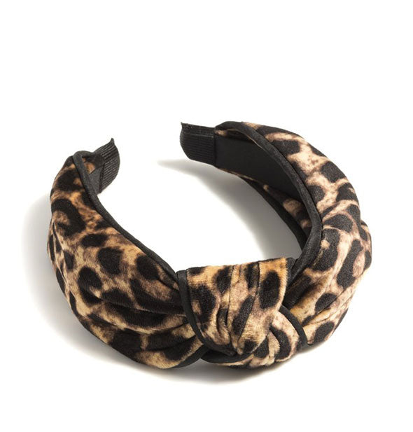 Leopard print headband with knot.