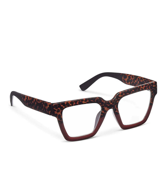 Square glasses frames with fine, reddish tortoise print