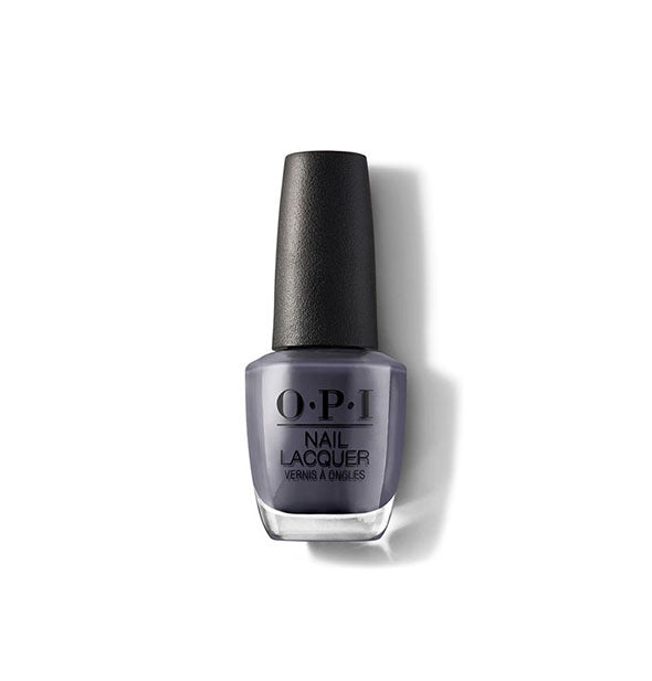 Bottle of OPI Nail Lacquer in a dark blue-gray shade
