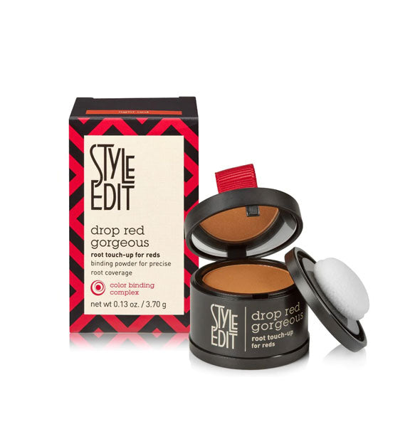 Compact of Style Edit Drop Red Gorgeous Root Touch-Up for Reds in Light Red with box and applicator