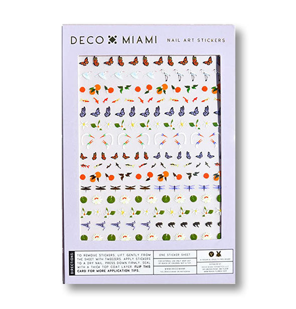 Pack of Deco Miami Nail Art Stickers with swans, butterflies, oranges, and other botanical designs