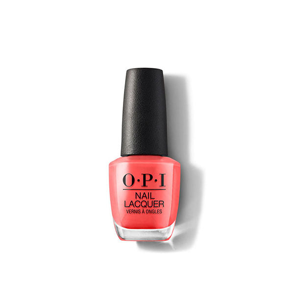 Bottle of OPI Nail Lacquer in a bright coral shade
