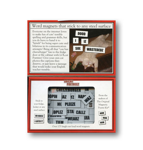 LOLcat Poetreez by Magnetic Poetry Kit box interior shows some sample word tiles