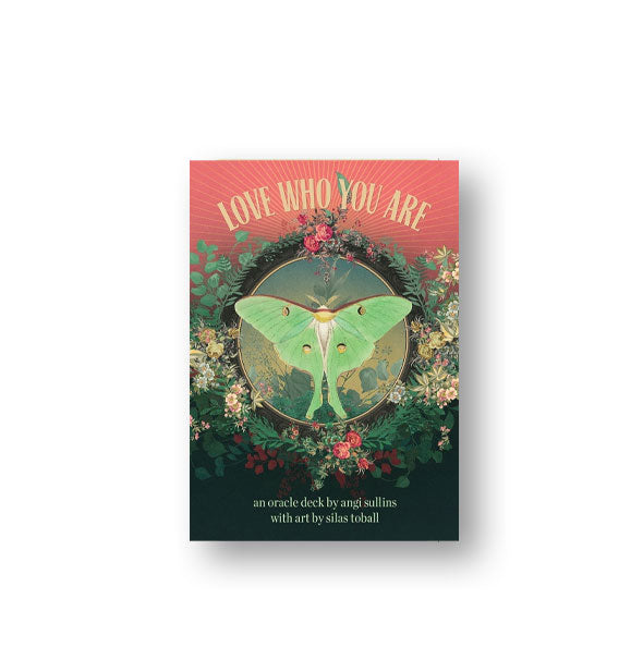 Cover of the Love Who You Are Oracle Deck with luna moth illustration