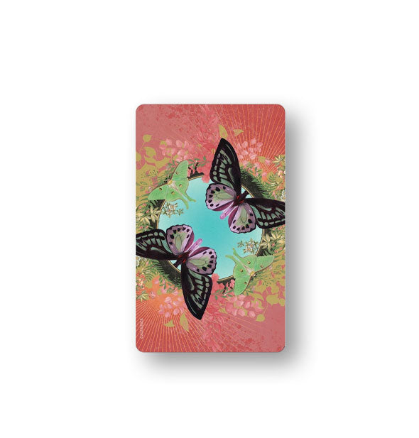 Card back from the Love Who You Are Oracle Deck with intricate illustration of butterflies