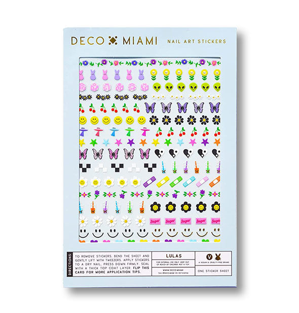 Pack of Deco Miami Nail Art Stickers with aliens, butterflies, bunnies, flowers, and other designs