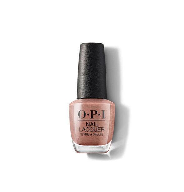 Bottle of OPI Nail Lacquer in a shimmery rose gold shade