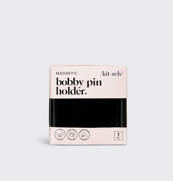 Black Magnetic Bobby Pin Holder by Kitsch shown in light pink packaging