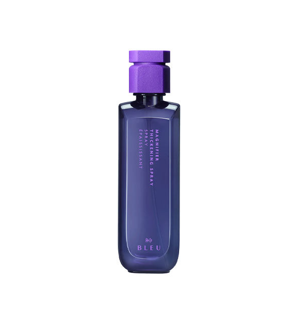 Two-tone purple bottle of R+Co Bleu Magnifier Thickening Spray