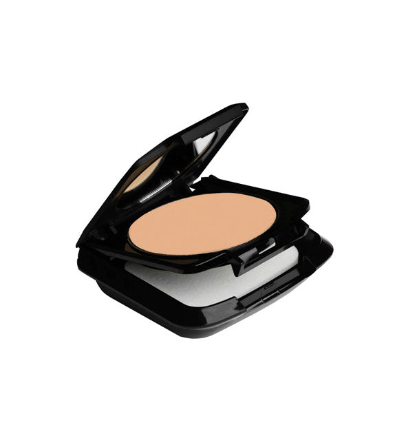 Open makeup compact with sponge applicator compartment