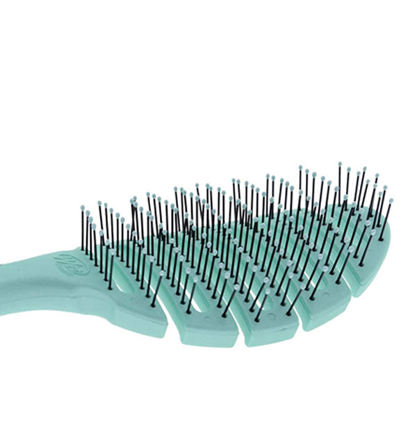 Closeup of a teal-colored vented hairbrush head