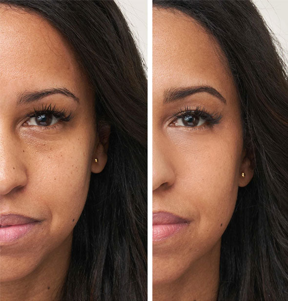 Model before and after applying Jane Iredale Enlighten Concealer