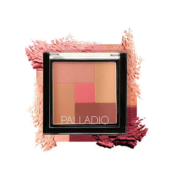 Palladio blush and bronzer palette with crushed color powder behind