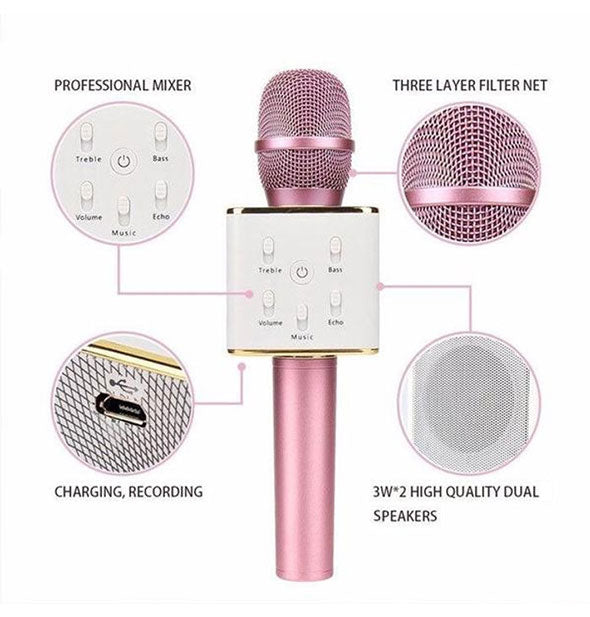 Specs diagram for the Funky Rico Wireless Handheld Karaoke Microphone, Speaker & Charger