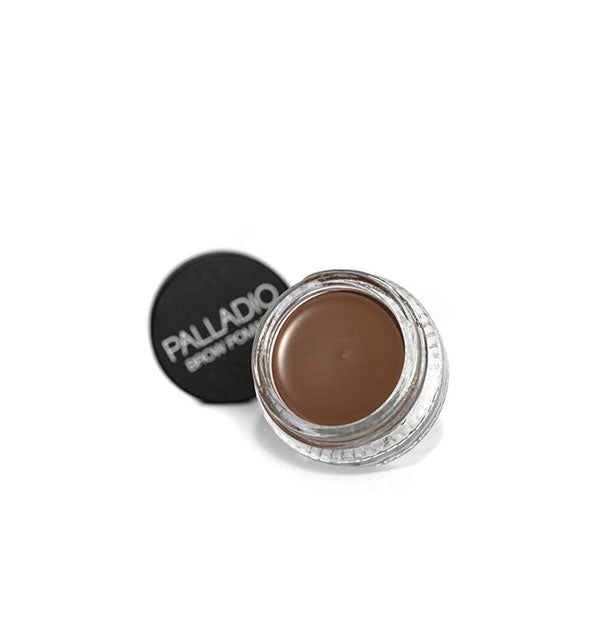 Pot of brown Palladio Brow Pomade with lid removed