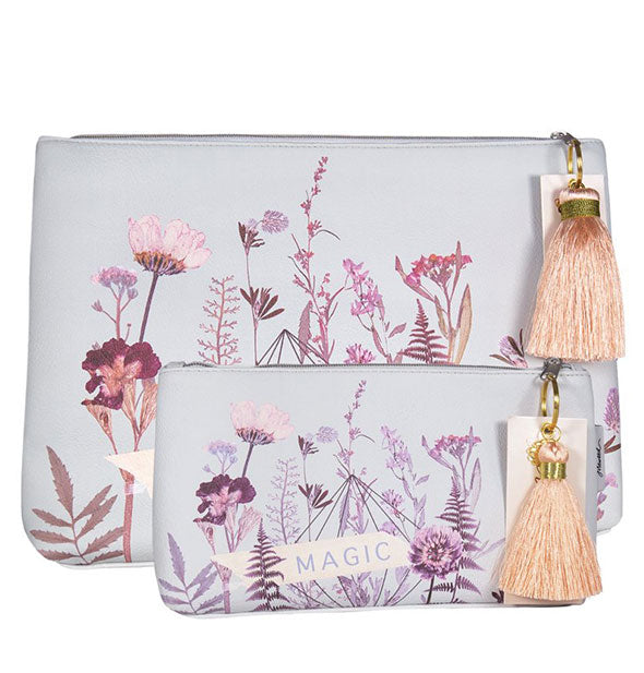 Large and small floral pouches with tassel charms