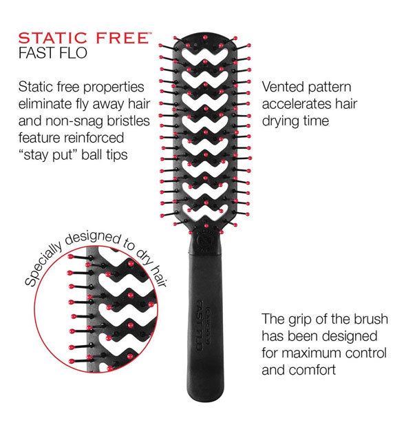 Static Free Fast Flo brush diagram with benefits listed