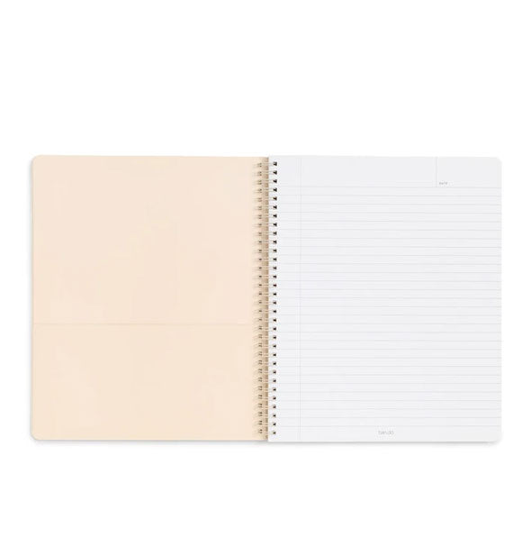Spiral-bound notebook interior with pocket page and white lined page