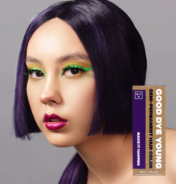 Model with dark purple hair color by Good Dye Young in the shade Make It Happen