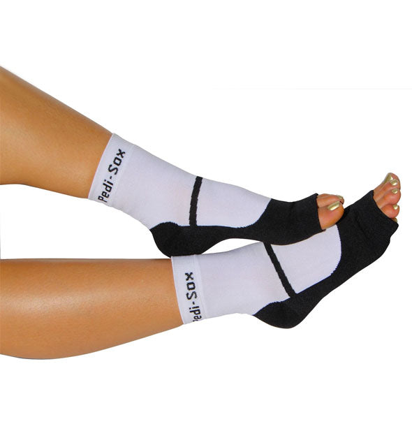 Pair of Pedi-Sox open-toed socks that resemble a pair of Mary Jane shoes