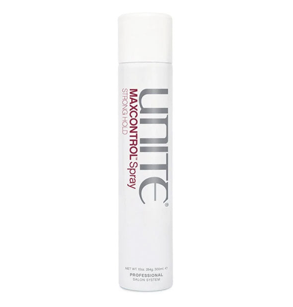 White 10 ounce can of Unite MAXCONTROL Spray for Strong Hold