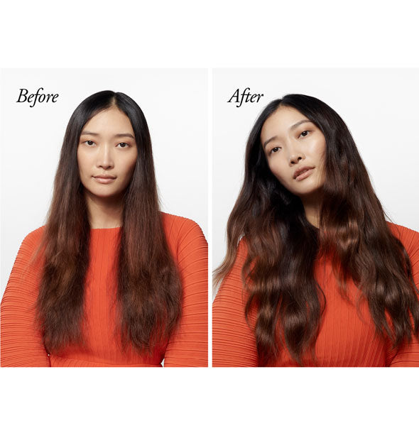 Hair before and after styling with Oribe Maximista Thickening Spray