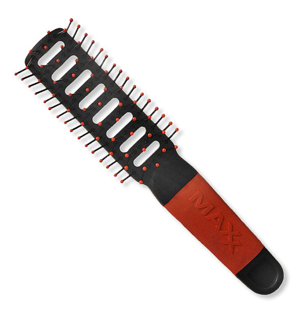 Black and red Maxx hairbrush with wide vent pattern and red bristle tips