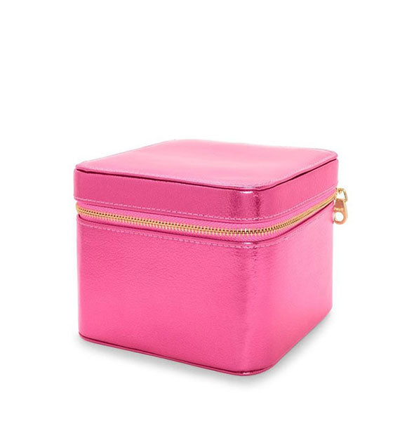 Metallic pink box with gold zipper