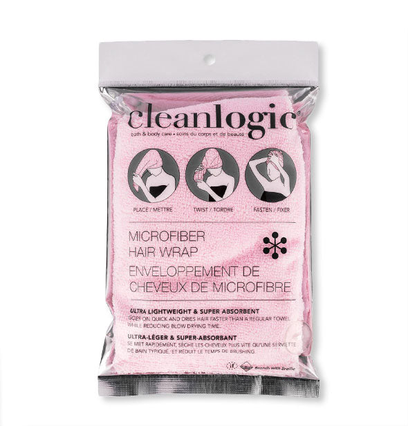 Cleanlogic Microfiber Hair Wrap packaging with illustrated instructions for use
