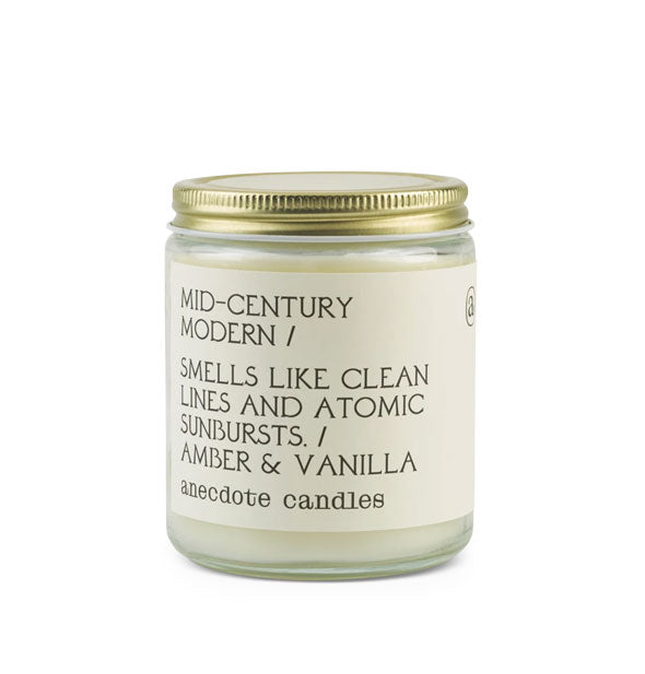 Jar candle with print-heavy label and metal screw-on lid